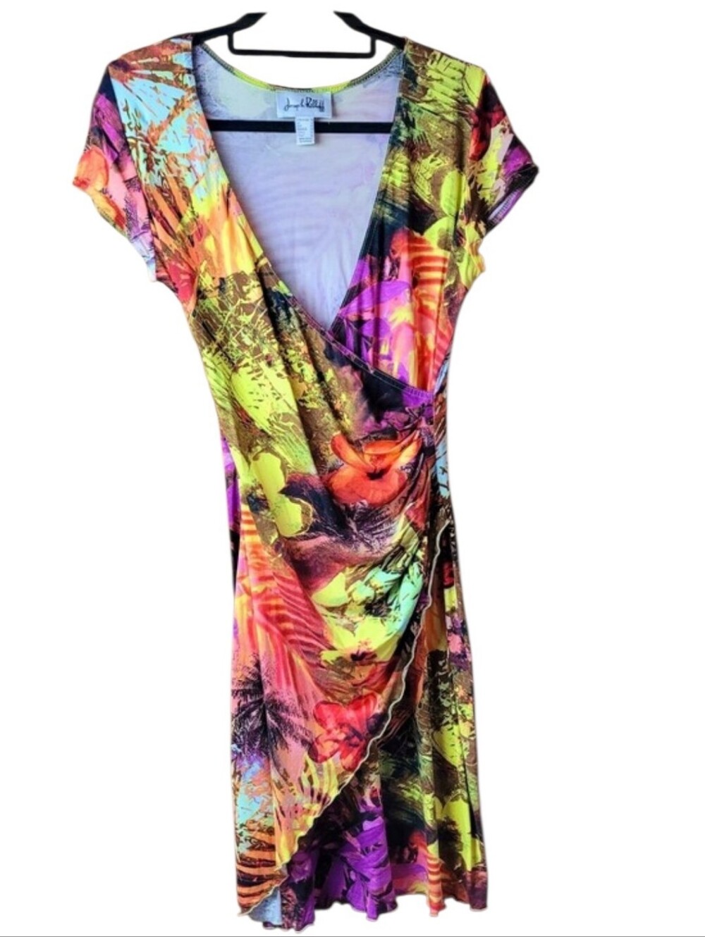 Joseph Ribkoff Multicolor Tropical Stretch Wrap Dress Size 8